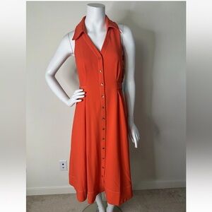 CECE ORANGE FIT & FLARE MIDI DRESS SZ 0 WAIST 28” NWT